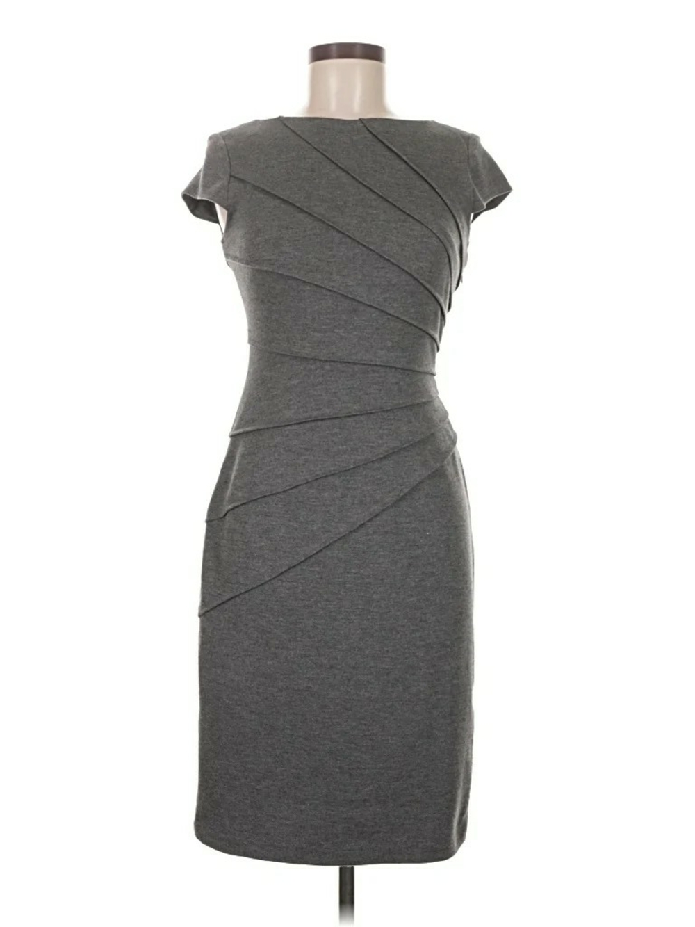 London Style Cocktail Charcoal Gray Diagonal Seamed Midi Dress Size 12